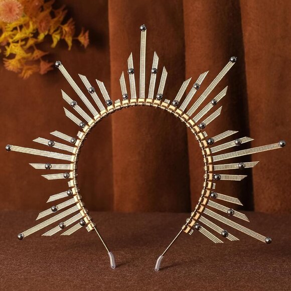 Sunburst Goddess Halo Crown Gold Pearl Headpiece Renaissance Costume Woman main image 6